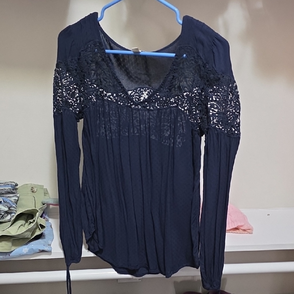 Hinge Navy Lace Detail Blouse